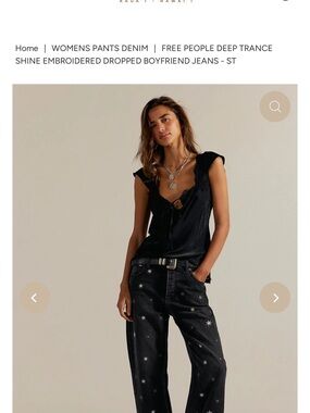 Free People Black Star-Embroidered Boyfriend Jeans AMAZING  LOWEST PRICE⭐️⭐️